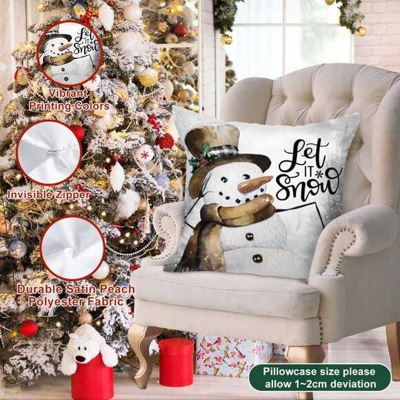 🆕 Christmas Throw Pillow Covers Xmas Snowman Gloves Elk Eucalyptus Cushion Home - Picture 6 of 6